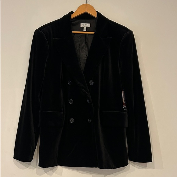 🆕 Women's Black Velvet Double-Breasted Blazer Sofia Vergara Jeans XL NWT New! - Picture 7 of 13
